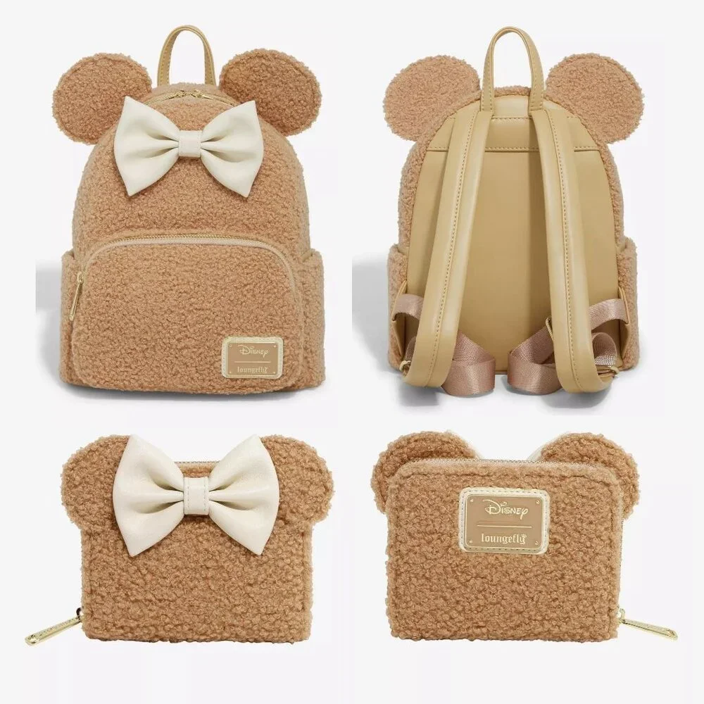 Loungefly Disney Minnie Mouse Sherpa Mini Backpack and Wallet Set NWT Exclusive - Picture 2 of 9